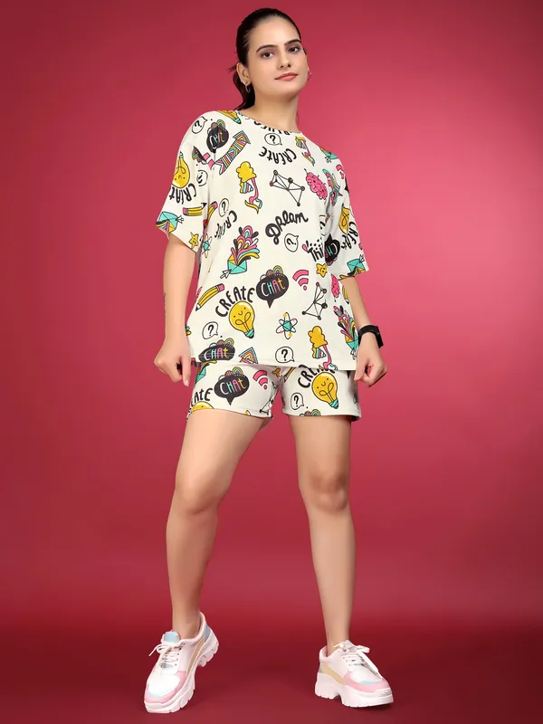 White_Printed_Valentino_Elastane_Co-ord_Set_For_Women_|_Regular_Round_Neck_Short_Sleeve