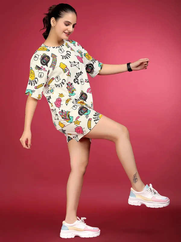 White_Printed_Valentino_Elastane_Co-ord_Set_For_Women_|_Regular_Round_Neck_Short_Sleeve