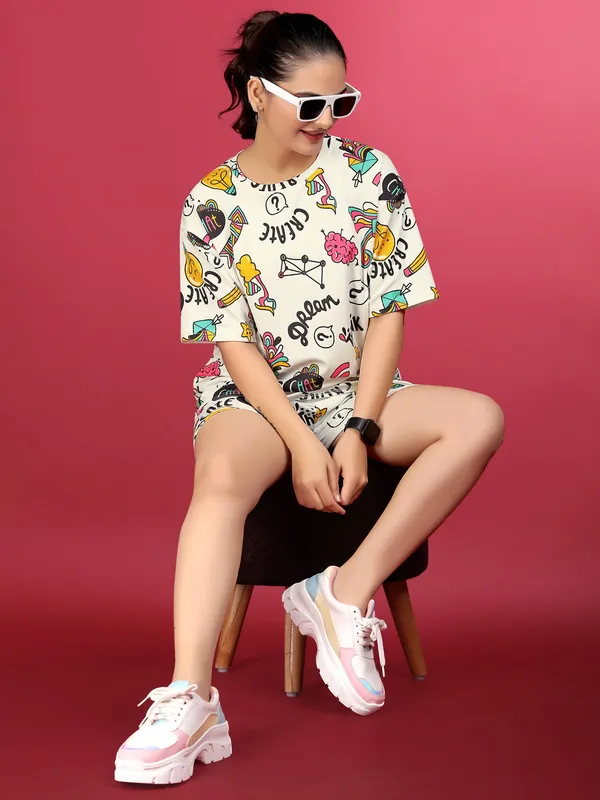 White_Printed_Valentino_Elastane_Co-ord_Set_For_Women_|_Regular_Round_Neck_Short_Sleeve
