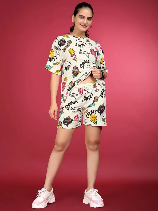White_Printed_Valentino_Elastane_Co-ord_Set_For_Women_|_Regular_Round_Neck_Short_Sleeve