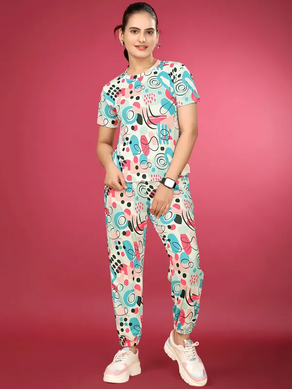Multi_Colour_Valentino_Elastane_T-Shirt_&_Pyjamas_Set_For_Women_|_Regular_Round_Neck_Short_Sleeve