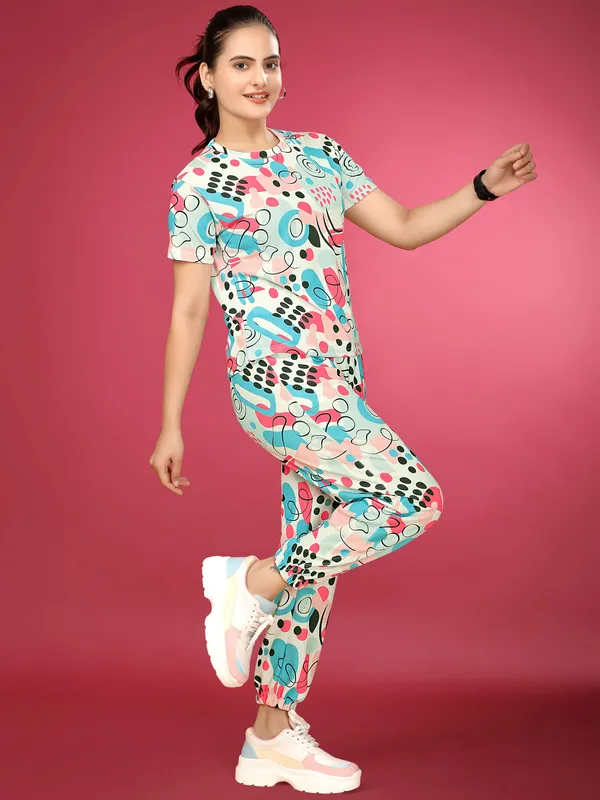 Multi_Colour_Valentino_Elastane_T-Shirt_&_Pyjamas_Set_For_Women_|_Regular_Round_Neck_Short_Sleeve
