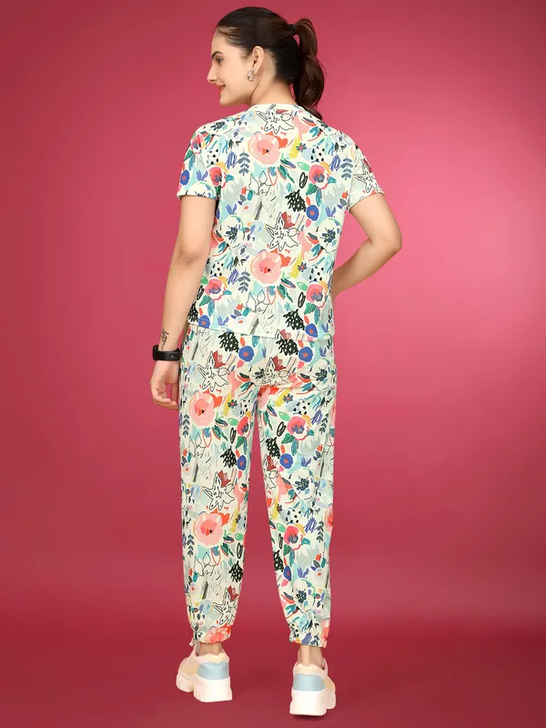 Multi_Colour_Valentino_Elastane_T-Shirt_&_Pyjamas_Set_For_Women_|_Regular_Round_Neck_Short_Sleeve