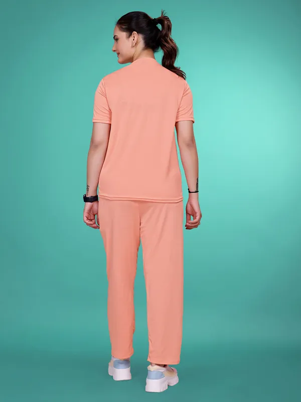 Peach_Solid_Valentino_Elastane_NightSuit_Set_For_Women_|_Regular_Round_Neck_Short_Sleeve