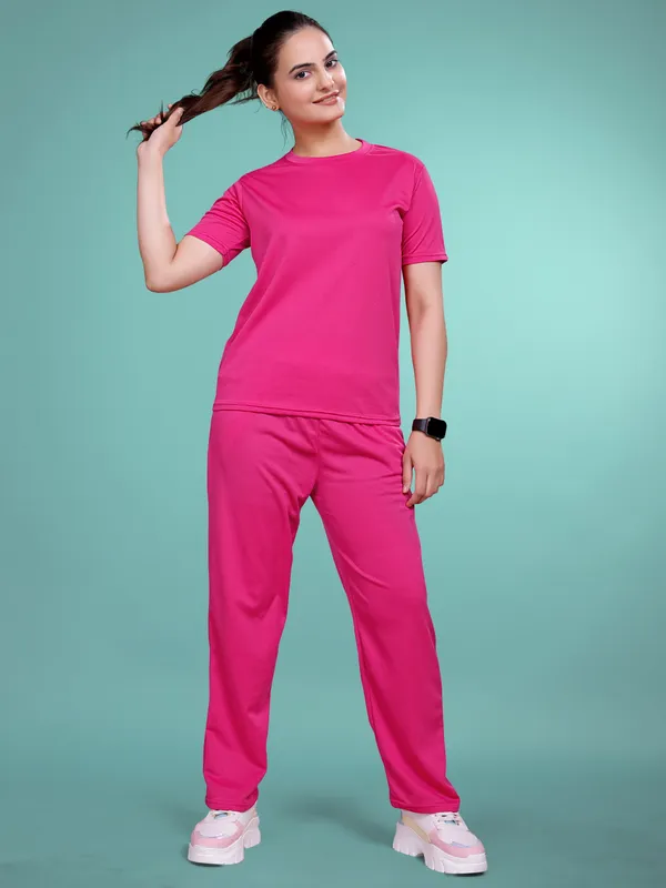 Pink_Solid_Valentino_Elastane_NightSuit_Set_For_Women_|_Regular_Round_Neck_Short_Sleeve
