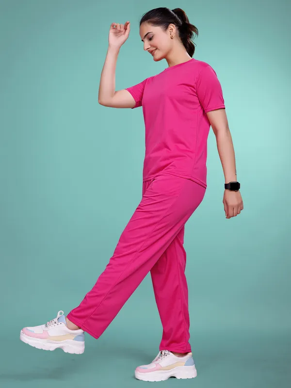 Pink_Solid_Valentino_Elastane_NightSuit_Set_For_Women_|_Regular_Round_Neck_Short_Sleeve