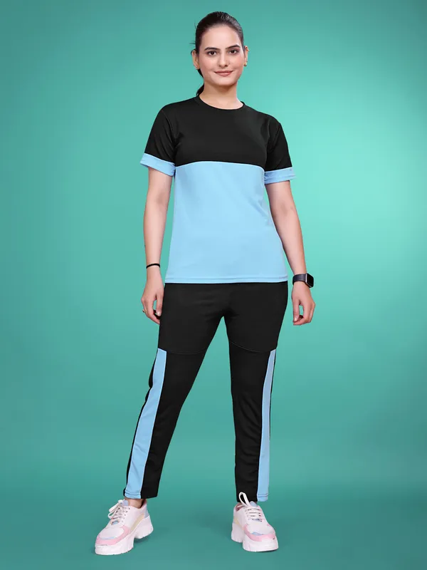 Blue_Solid_Elastane_TrackSuit_Set_For_Women_|_Regular_Round_Neck_Short_Sleeve