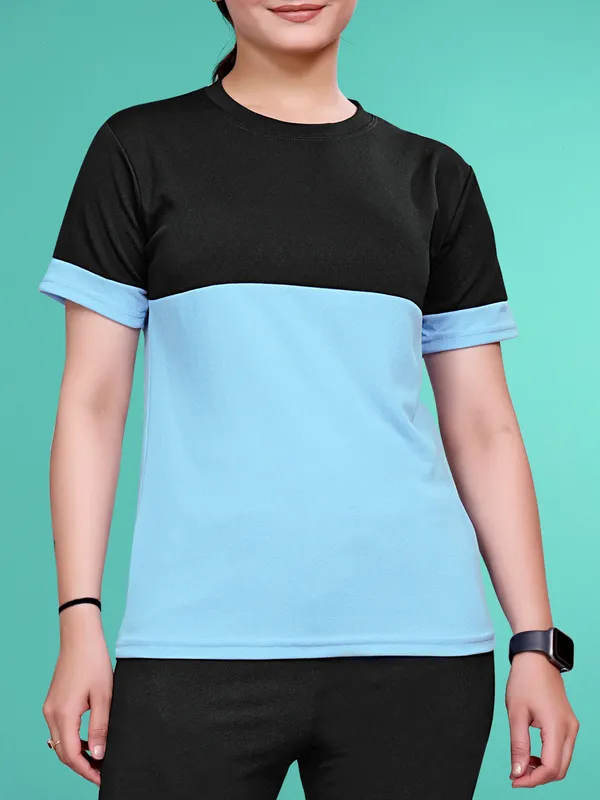 Blue_Solid_Elastane_TrackSuit_Set_For_Women_|_Regular_Round_Neck_Short_Sleeve