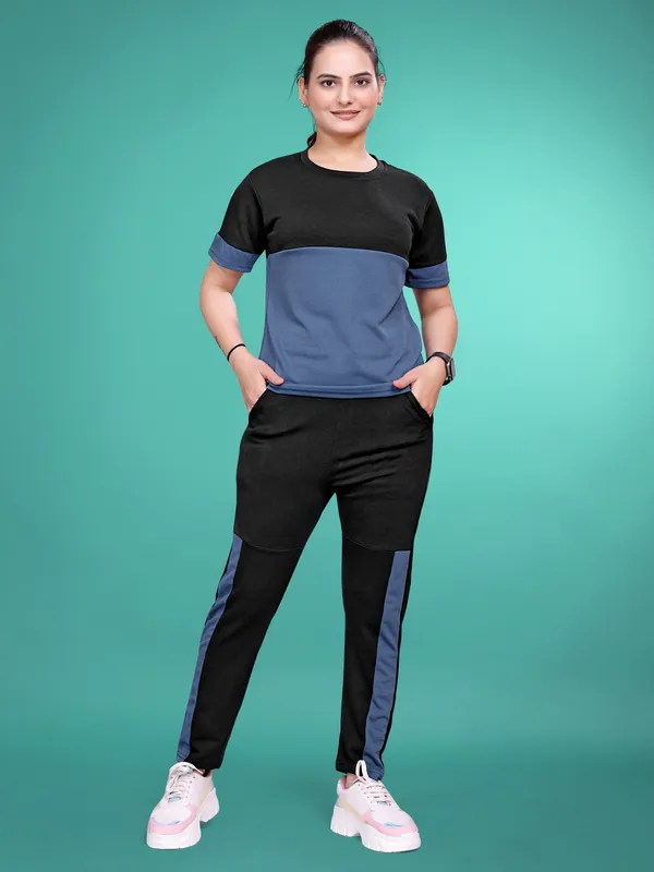 Blue_Solid_Elastane_TrackSuit_Set_For_Women_|_Regular_Round_Neck_Short_Sleeve