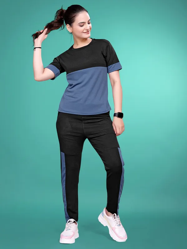 Blue_Solid_Elastane_TrackSuit_Set_For_Women_|_Regular_Round_Neck_Short_Sleeve