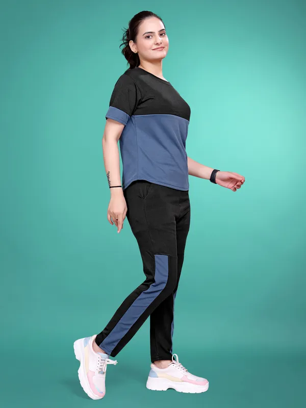 Blue_Solid_Elastane_TrackSuit_Set_For_Women_|_Regular_Round_Neck_Short_Sleeve
