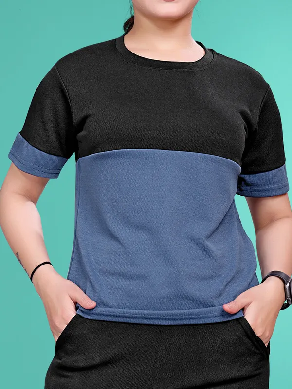 Blue_Solid_Elastane_TrackSuit_Set_For_Women_|_Regular_Round_Neck_Short_Sleeve