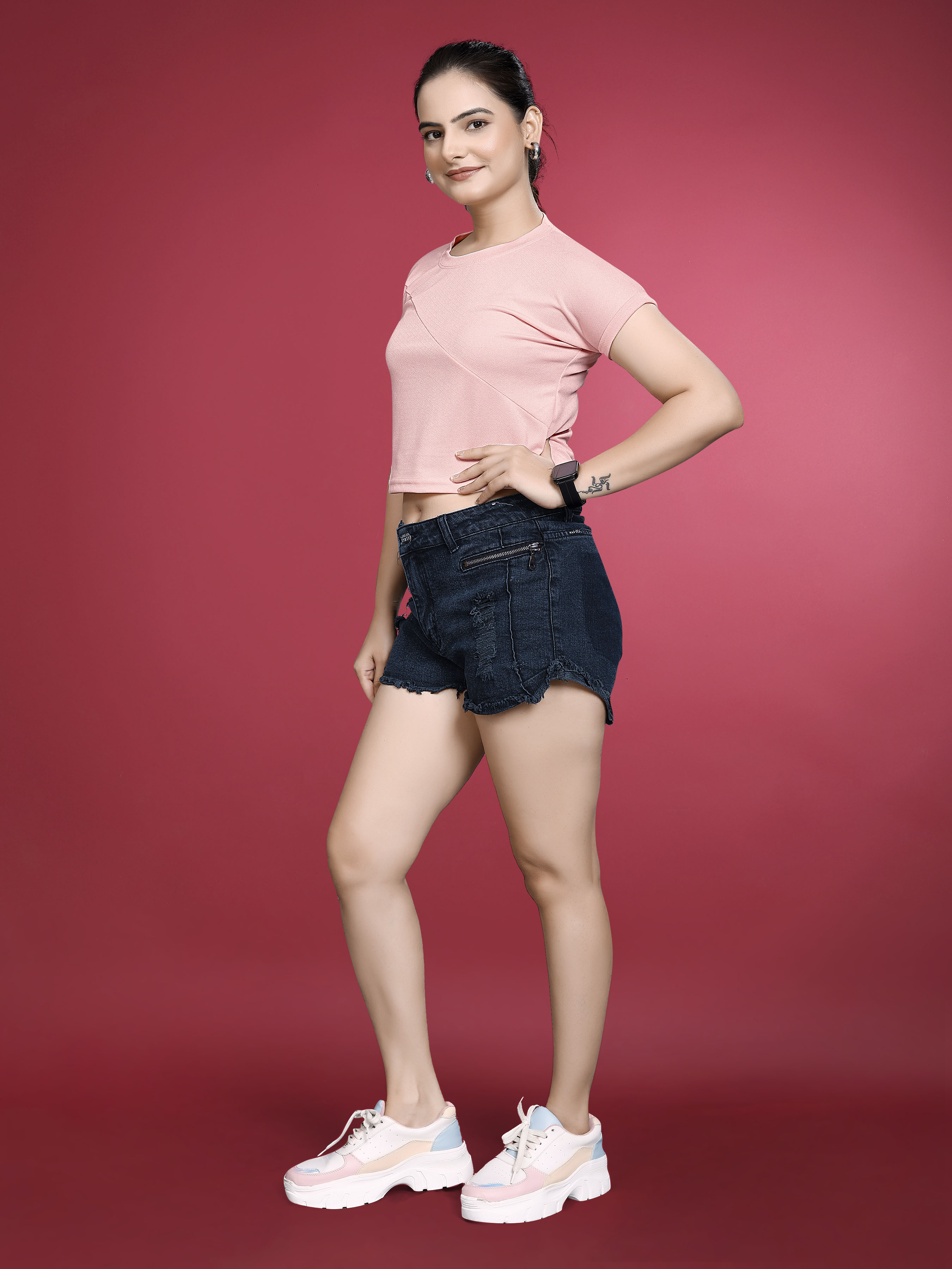 Pink_valentino_Elastane_Crop_Top_For_Women_|_Regular_Round_Neck_Short_Sleeve
