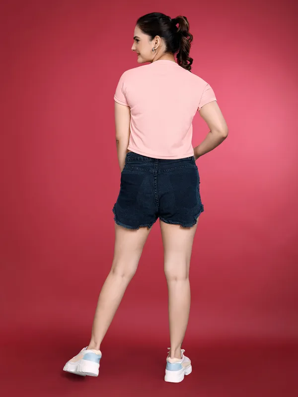 Pink_valentino_Elastane_Crop_Top_For_Women_|_Regular_Round_Neck_Short_Sleeve