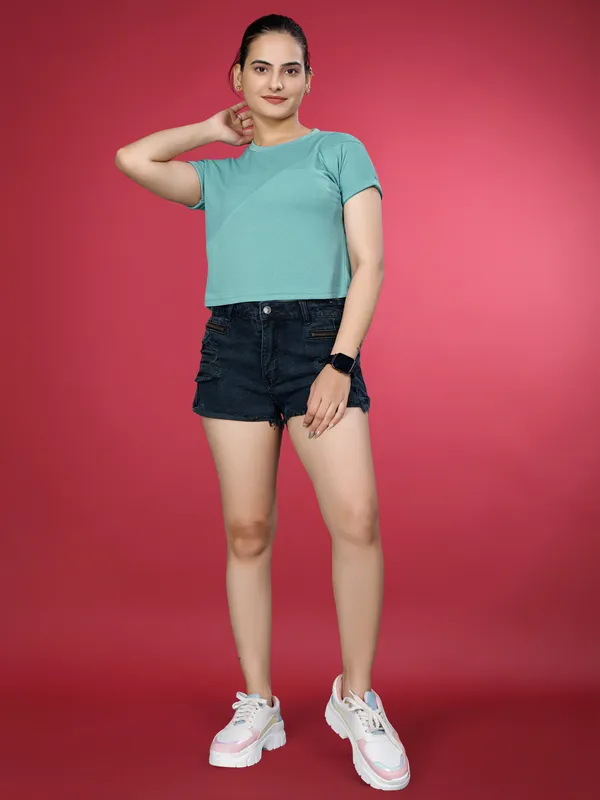 Mint_Valentino_Elastane_Crop_Top_For_Women_|_Regular_Round_Neck_Short_Sleeve