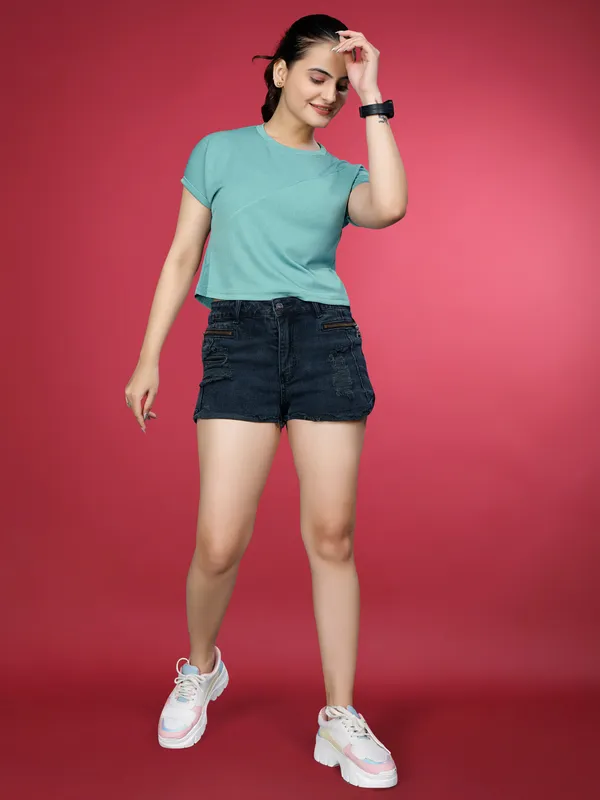 Mint_Valentino_Elastane_Crop_Top_For_Women_|_Regular_Round_Neck_Short_Sleeve