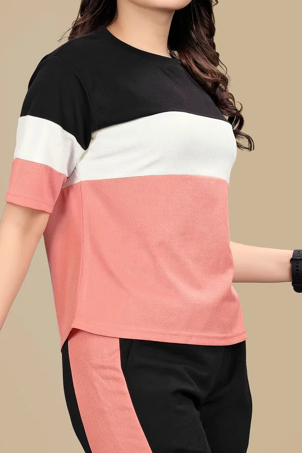 Pink_Striped_Elastane_Track_Suit_For_Women_|_Regular_Round_Neck_Short_Sleeve