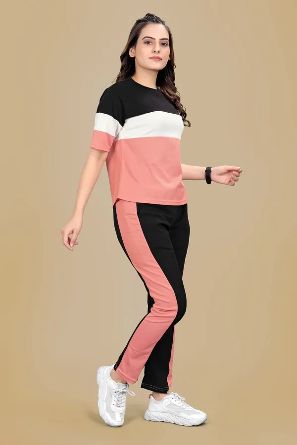 Pink_Striped_Elastane_Track_Suit_For_Women_|_Regular_Round_Neck_Short_Sleeve