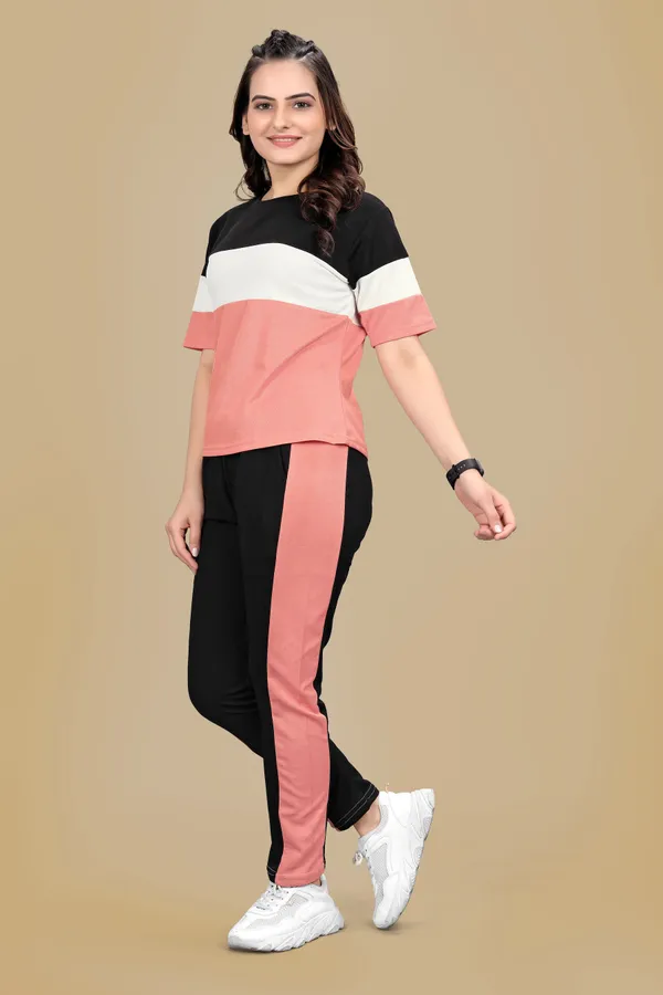 Pink_Striped_Elastane_Track_Suit_For_Women_|_Regular_Round_Neck_Short_Sleeve