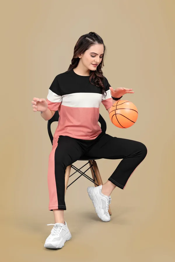 Pink_Striped_Elastane_Track_Suit_For_Women_|_Regular_Round_Neck_Short_Sleeve