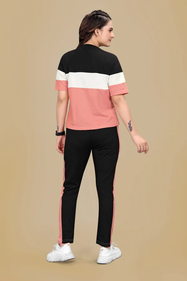 Pink_Striped_Elastane_Track_Suit_For_Women_|_Regular_Round_Neck_Short_Sleeve