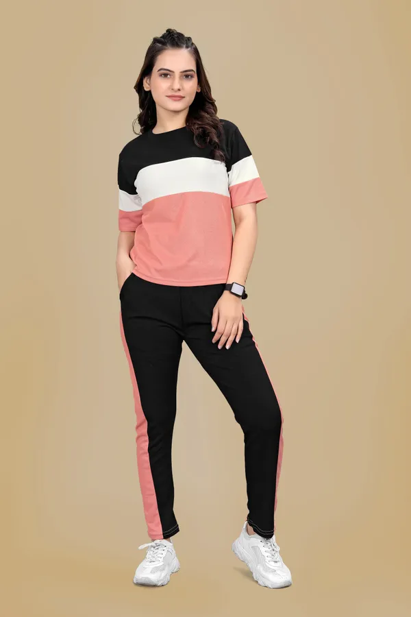 Pink_Striped_Elastane_Track_Suit_For_Women_|_Regular_Round_Neck_Short_Sleeve