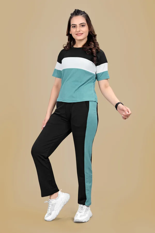 Blue_Striped_Elastane_Track_Suit_For_Women_|_Regular_Round_Neck_Short_Sleeve