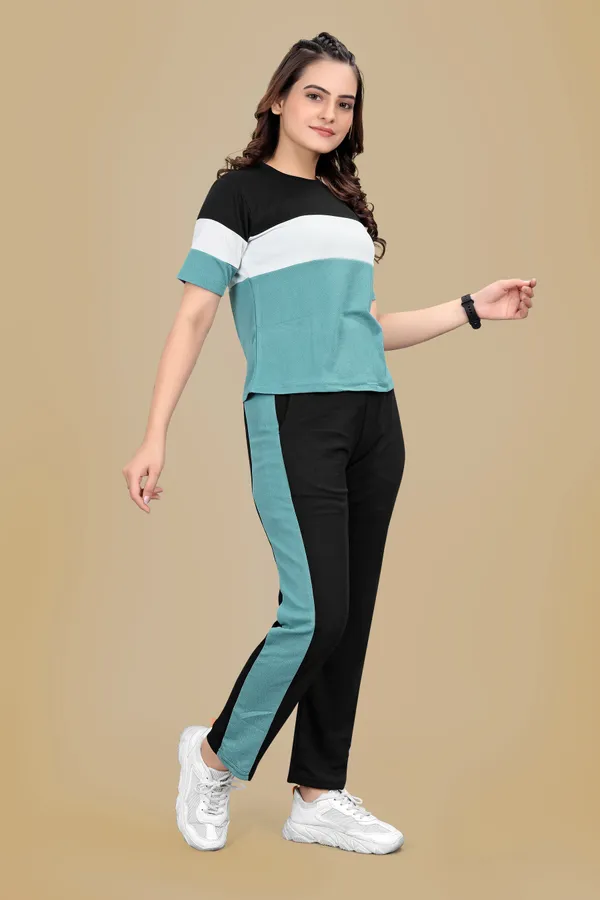 Blue_Striped_Elastane_Track_Suit_For_Women_|_Regular_Round_Neck_Short_Sleeve