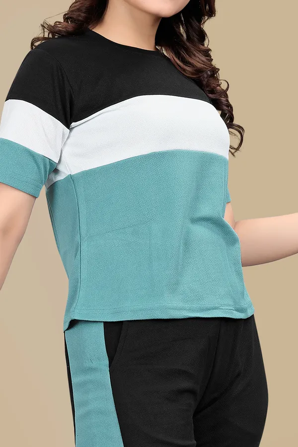 Blue_Striped_Elastane_Track_Suit_For_Women_|_Regular_Round_Neck_Short_Sleeve
