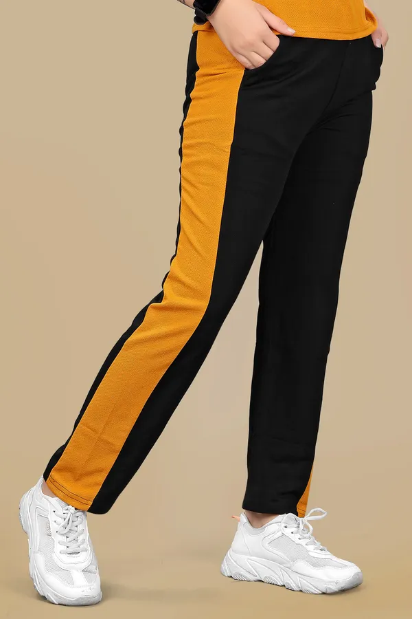 Yellow_Striped_Elastane_Track_Suit_For_Women_|_Regular_Round_Neck_Short_Sleeve