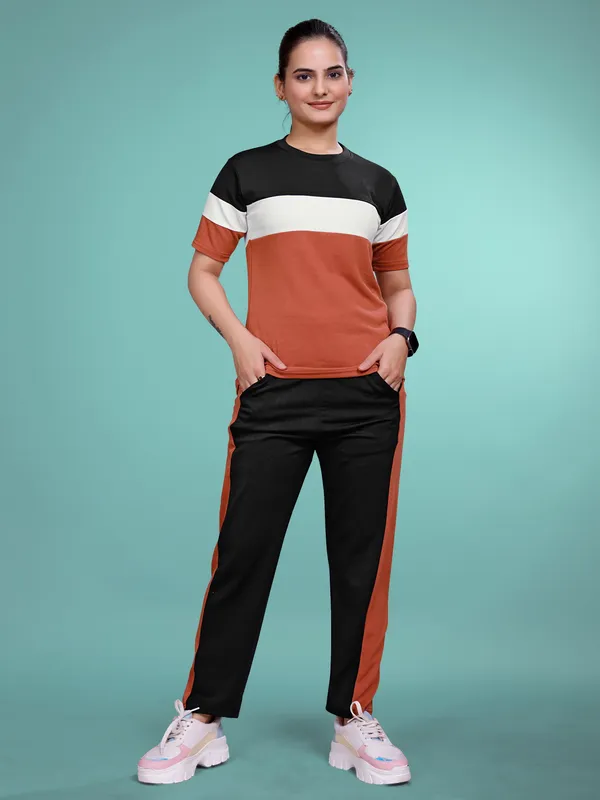 Rust_Printed_Elastane_TrackSuit_Set_For_Women_|_Regular_Round_Neck_Short_Sleeve