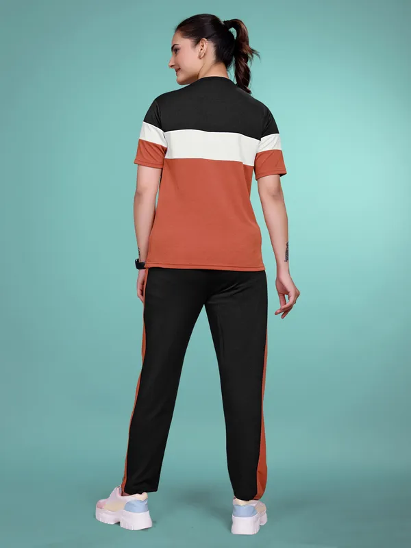 Rust_Printed_Elastane_TrackSuit_Set_For_Women_|_Regular_Round_Neck_Short_Sleeve