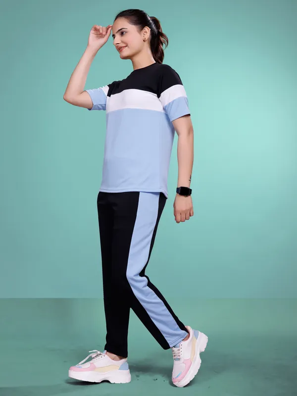 SkyBlue__Printed_Elastane_TrackSuit_Set_For_Women_|_Regular_Round_Neck_Short_Sleeve