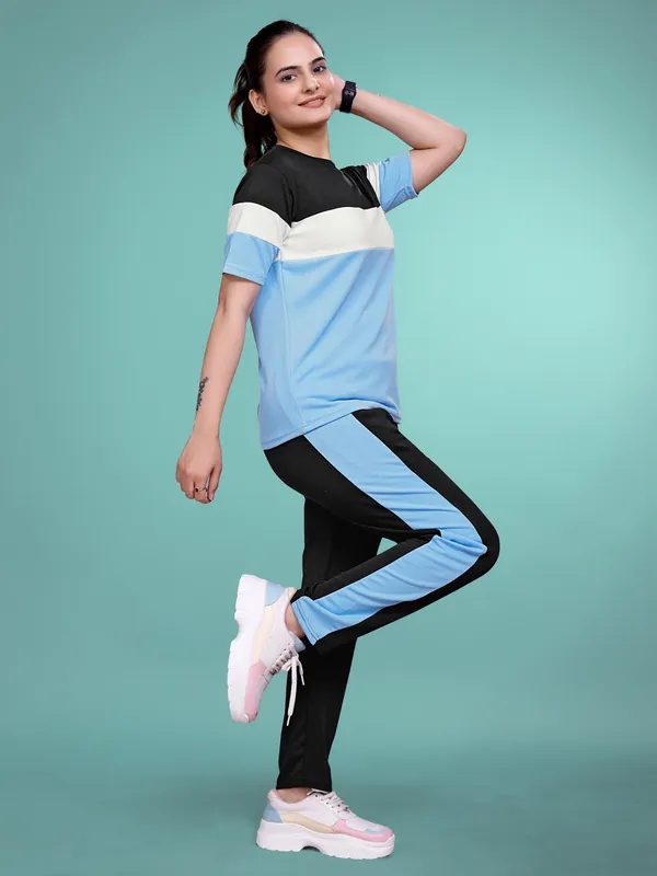 SkyBlue__Printed_Elastane_TrackSuit_Set_For_Women_|_Regular_Round_Neck_Short_Sleeve