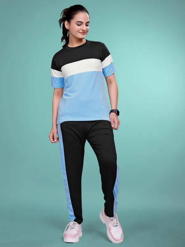 SkyBlue__Printed_Elastane_TrackSuit_Set_For_Women_|_Regular_Round_Neck_Short_Sleeve