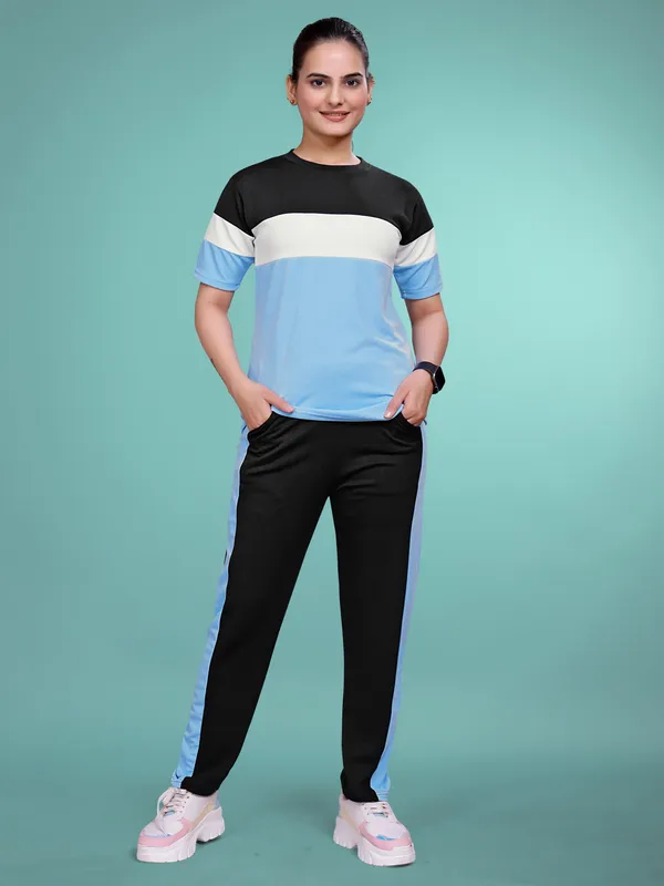 SkyBlue__Printed_Elastane_TrackSuit_Set_For_Women_|_Regular_Round_Neck_Short_Sleeve