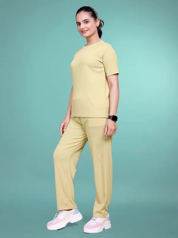 Cream_Printed_Elastane_T-Shirt_&_Pyjamas_Set_For_Women_|_Regular_Round_Neck_Short_Sleeve