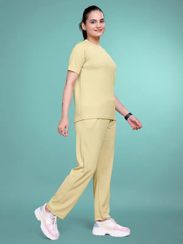 Cream_Printed_Elastane_T-Shirt_&_Pyjamas_Set_For_Women_|_Regular_Round_Neck_Short_Sleeve