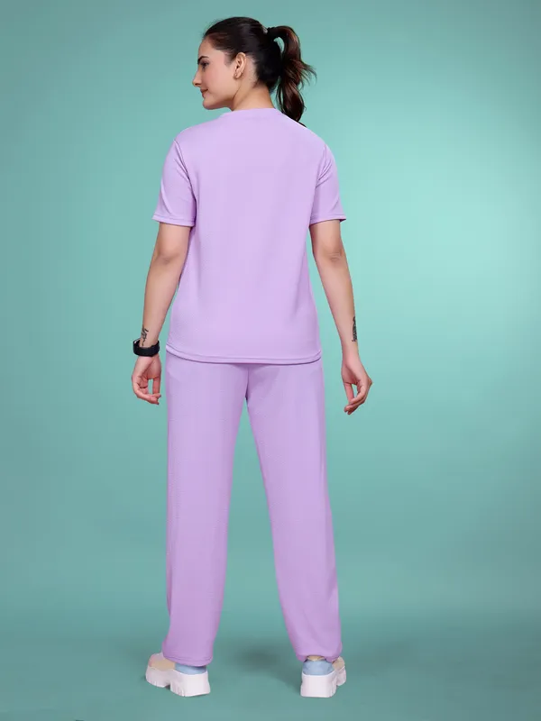 Lavender_Printed_Elastane_T-Shirt_&_Pyjamas_Set_For_Women_|_Regular_Round_Neck_Short_Sleeve