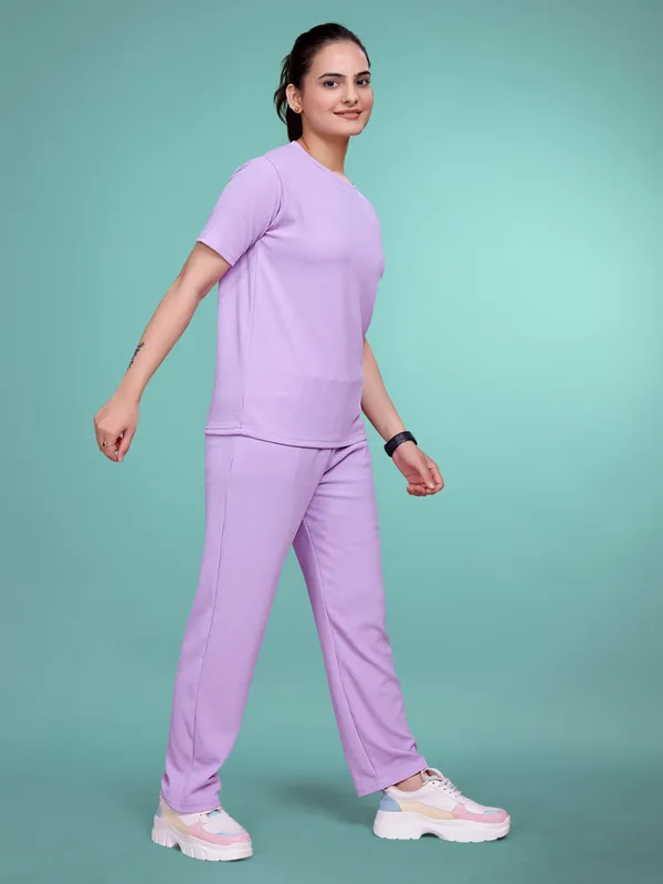 Lavender_Printed_Elastane_T-Shirt_&_Pyjamas_Set_For_Women_|_Regular_Round_Neck_Short_Sleeve