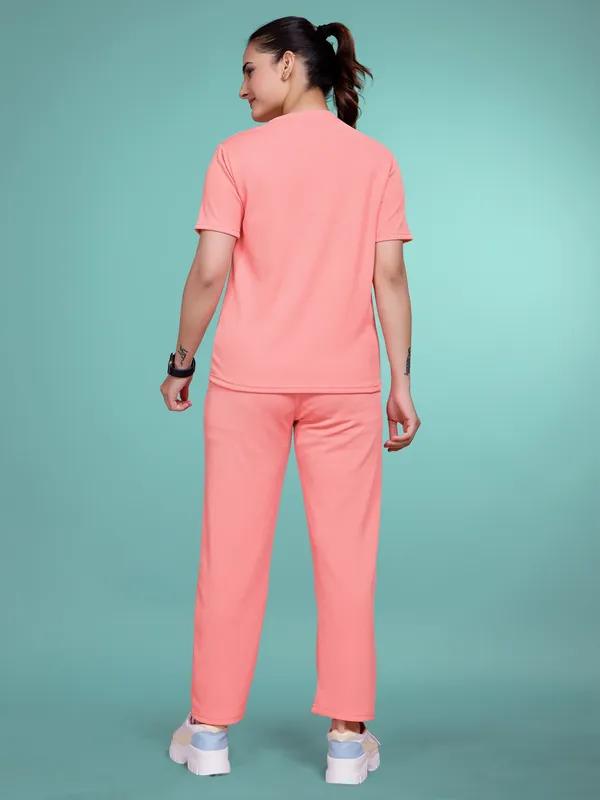 Peach_Printed_Elastane_T-Shirt_&_Pyjamas_Set_For_Women_|_Regular_Round_Neck_Short_Sleeve