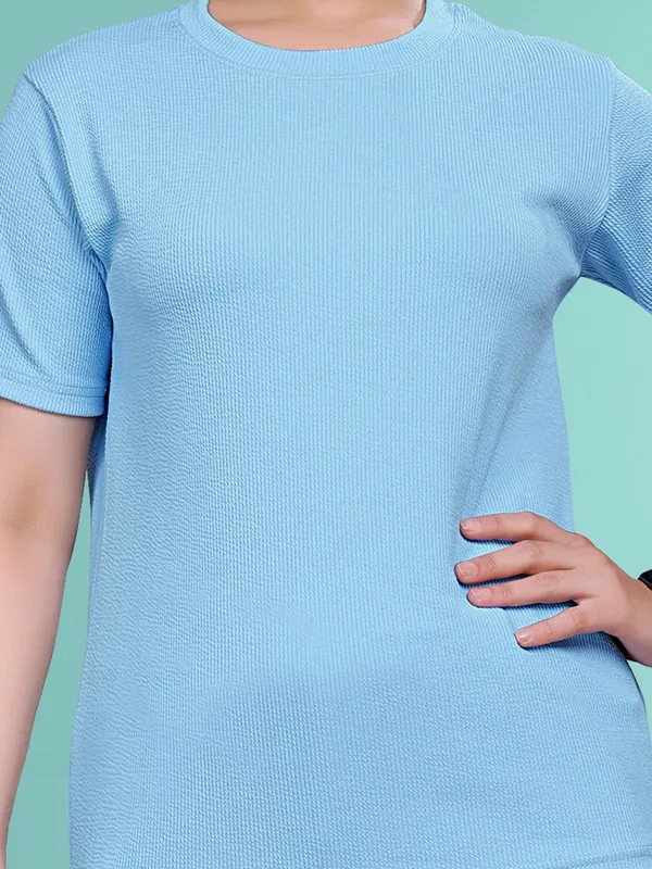 Blue_Printed_Elastane_T-Shirt_&_Pyjamas_Set_For_Women_|_Regular_Round_Neck_Short_Sleeve