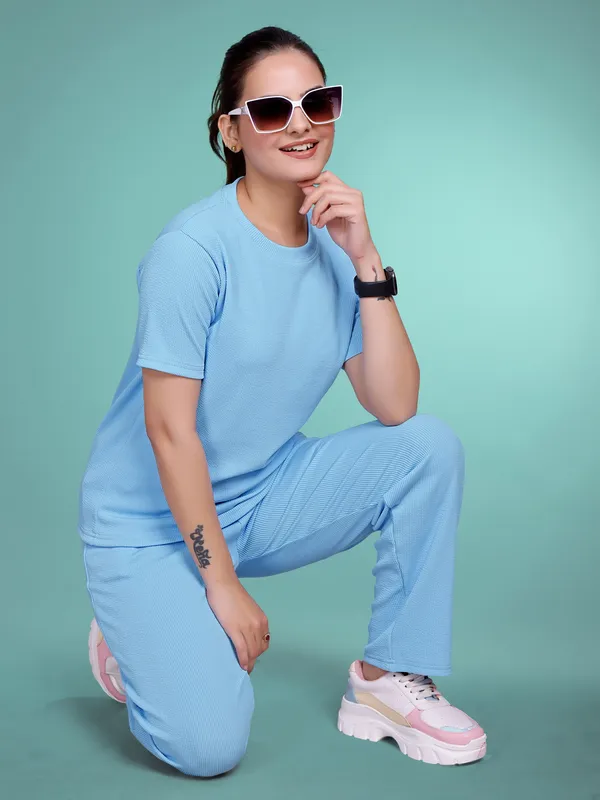 Blue_Printed_Elastane_T-Shirt_&_Pyjamas_Set_For_Women_|_Regular_Round_Neck_Short_Sleeve