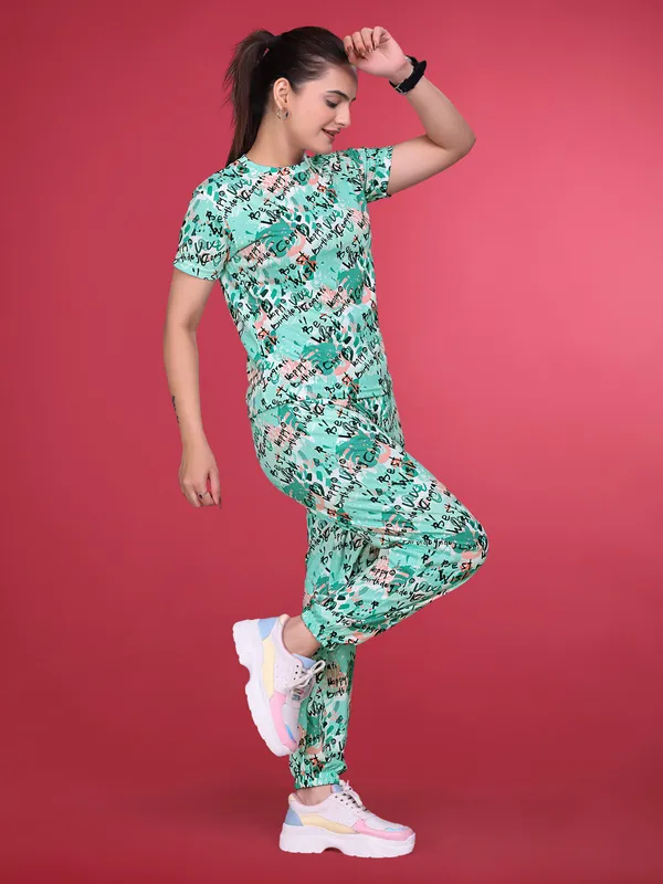 Green_Printed_Valentino_Elastane_NightSuit_Set_For_Women_|_Regular_Round_Neck_Short_Sleeve