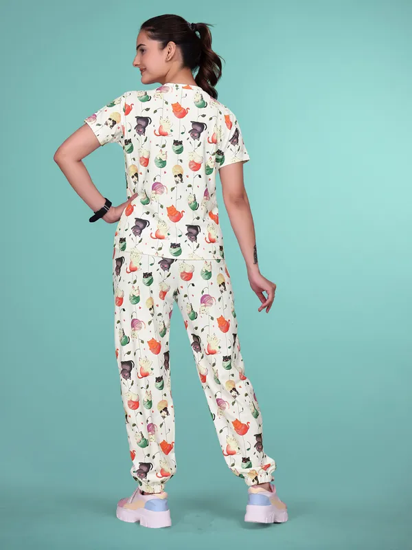 Multi_Printed_Valentino_Elastane_NightSuit_Set_For_Women_|_Regular_Round_Neck_Short_Sleeve
