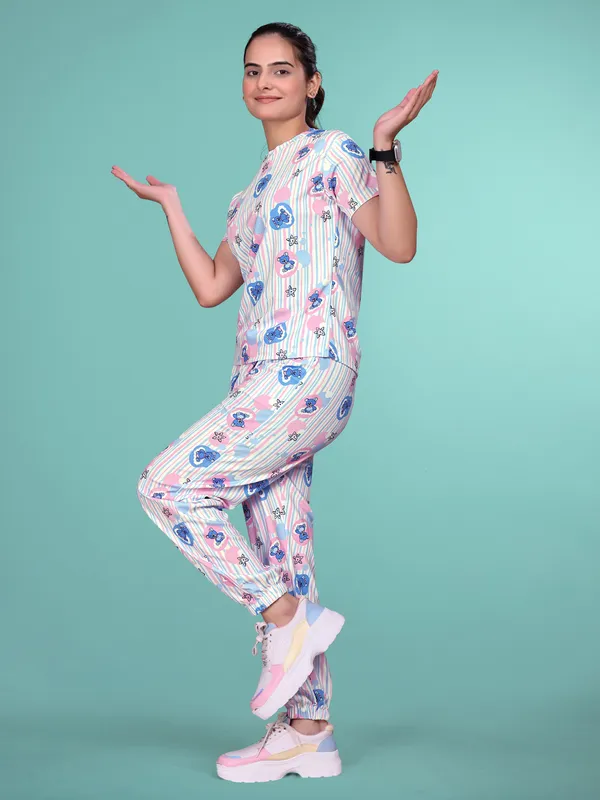 Blue_Printed_Valentino_Elastane_NightSuit_Set_For_Women_|_Regular_Round_Neck_Short_Sleeve