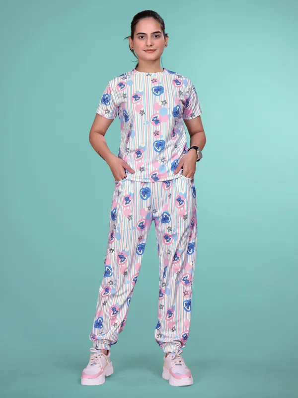 Blue_Printed_Valentino_Elastane_NightSuit_Set_For_Women_|_Regular_Round_Neck_Short_Sleeve