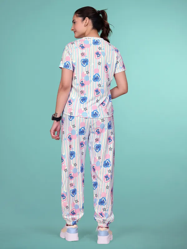 Blue_Printed_Valentino_Elastane_NightSuit_Set_For_Women_|_Regular_Round_Neck_Short_Sleeve