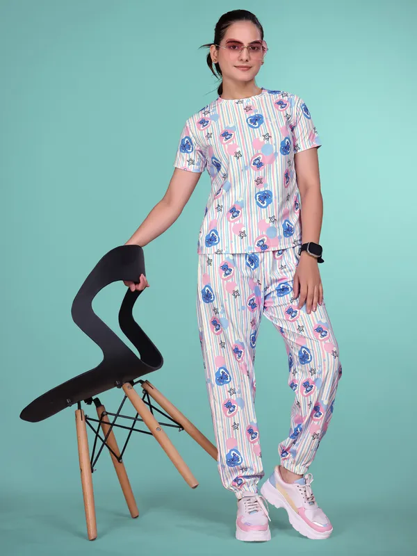 Blue_Printed_Valentino_Elastane_NightSuit_Set_For_Women_|_Regular_Round_Neck_Short_Sleeve