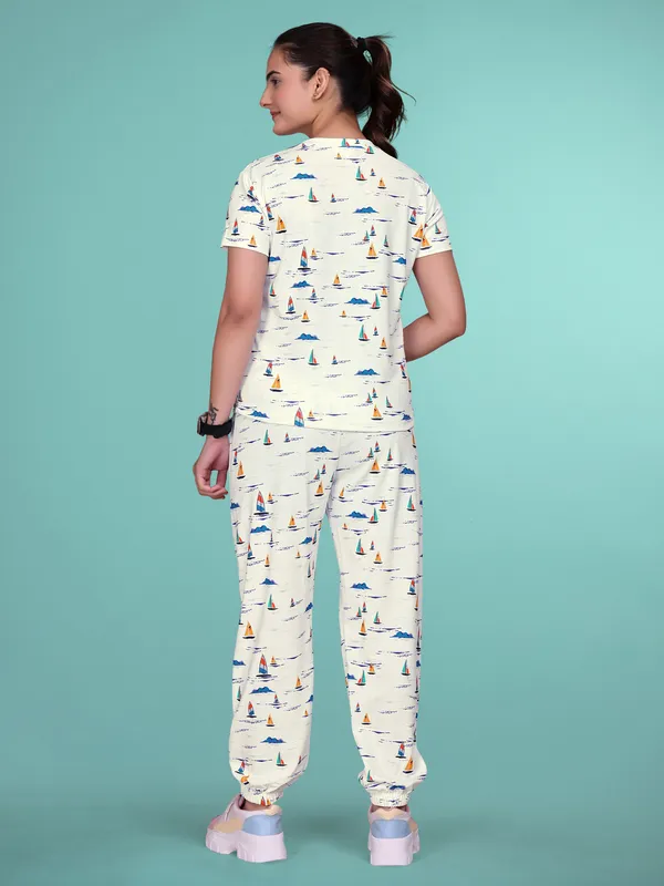 White_Printed_Valentino_Elastane_NightSuit_Set_For_Women_|_Regular_Round_Neck_Short_Sleeve